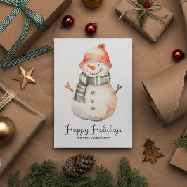 Cartão De Festividades Saudação de Natal Minimalista do Watercolor Snowma