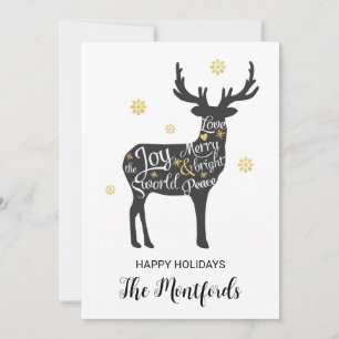 Cartão De Festividades Saudação de Natal Minimalista Preto Dourado Modern