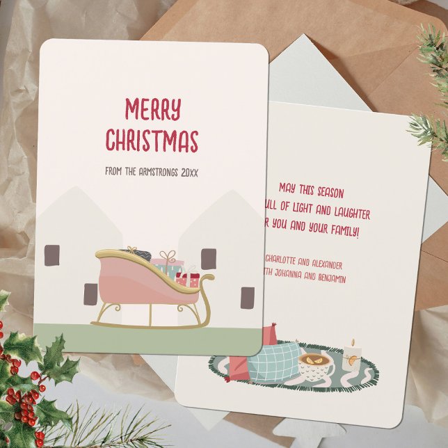 Cartão De Festividades Saudação de Natal Moderna com Semente (Merry Christmas Minimalist Blush Sledge Modern Holiday Card ©Susanne Sachers - Sunny Mind 🌞)