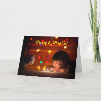 Cartão De Festividades Saudação de Natal para Gato e Criança