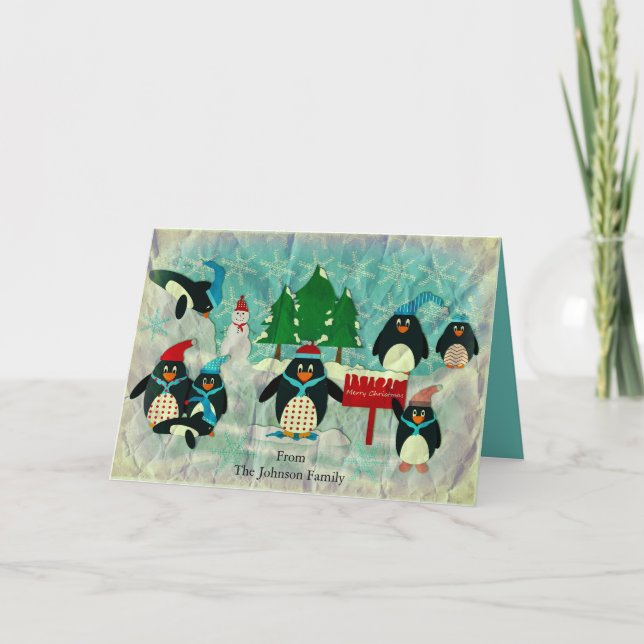 Cartão De Festividades Saudação de Natal Personalizada para o Pinguim (Frente)