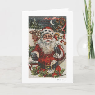 Cartão De Festividades Saudação de NatalPapai Noel com Veado e Crianças