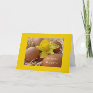 Cartão De Festividades Saudação de páscoa de ovos e de narcisos- dutch