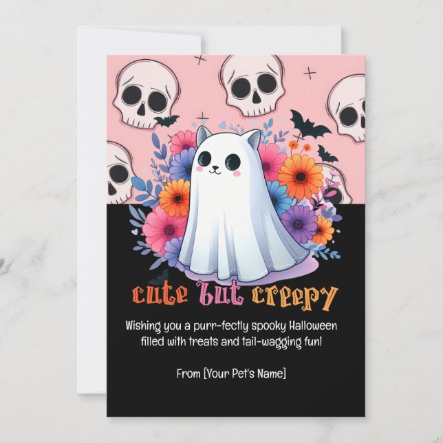 Cartão De Festividades Saudação de Pet no Halloween (Frente)