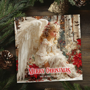 Cartão De Festividades Saudação digital de Natal de um anjo vintage