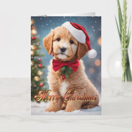 Cartão De Festividades Saudação do cachorrinho de Natal do ouro