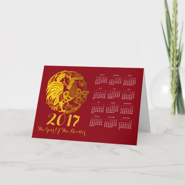 Cartão De Festividades Saudação do Calendário do Ano de Rooster do Zodiac (Frente)