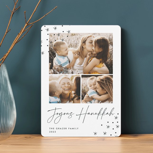 Cartão De Festividades Saudação Festiva | 3 Colagem de Fotos Hanukkah (Criador carregado)