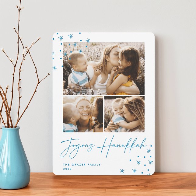 Cartão De Festividades Saudação Festiva | 3 Colagem de Fotos Hanukkah (Criador carregado)