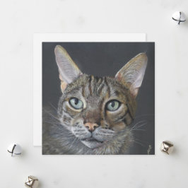 Cartão De Festividades Saudação Gato Bengal Arte Refinada em branco