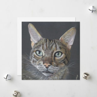 Cartão De Festividades Saudação Gato Bengal Arte Refinada em branco