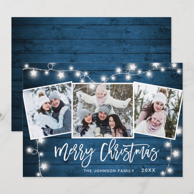 Cartão De Festividades Saudação Moderna de Feliz Natal Russo 3 FOTO (Frente/Verso)