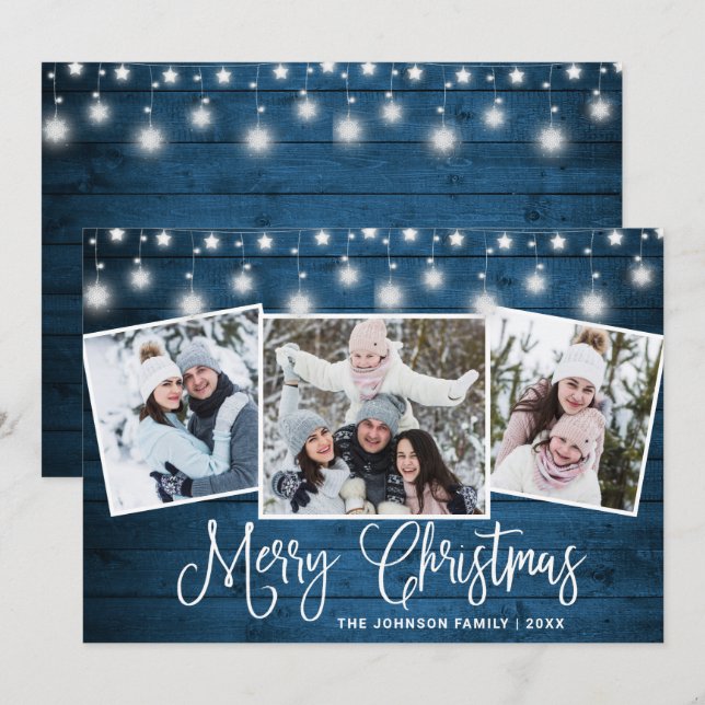 Cartão De Festividades Saudação Moderna de Feliz Natal Russo 3 FOTO (Frente/Verso)