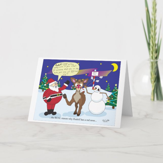 Cartão De Festividades Saudação Nose de Natal de Rudolf (Frente)