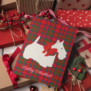 Cartão De Festividades Saudação Xadrez Vermelho Scottie