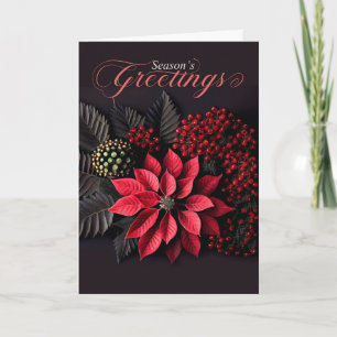 Cartão De Festividades Saudações da Estação de Poinsettia Red Berries
