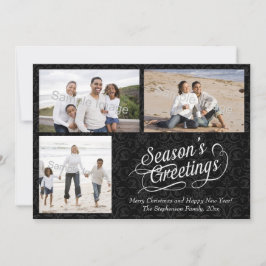 Cartão De Festividades Saudações da Estação do Damasco Negro e Branco