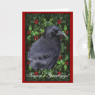 Cartão De Festividades "Saudações da Estação" Raven Wildlife Xmas Card