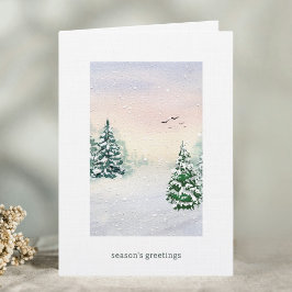Cartão De Festividades Saudações da Floresta de Inverno em Aquarela Elega