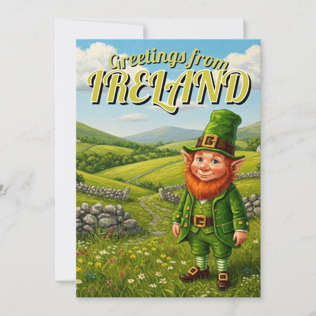 Cartão De Festividades Saudações da Irlanda Leprechaun (Frente)
