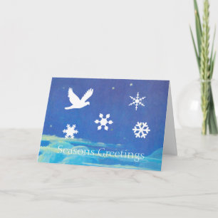 Cartão De Festividades Saudações da temporada, flocos de neve, pomba