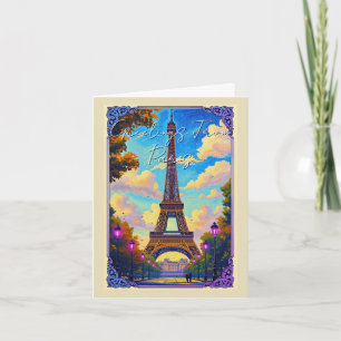 Cartão De Festividades Saudações da Torre Eiffel de Paris Arte Europeu