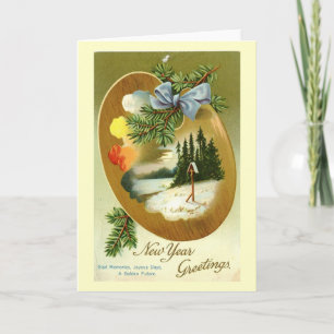 Cartão De Festividades Saudações de Ano Novo 1912 Vintage