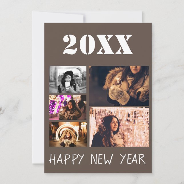 Cartão De Festividades Saudações de Ano Novo 2023 Colagem de 5 Fotos (Frente)