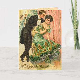 Cartão De Festividades Saudações de Ano Novo Vintage