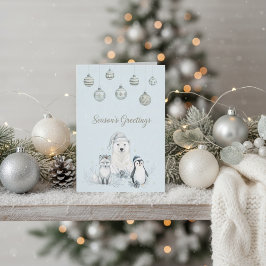 Cartão De Festividades Saudações de Fim de Ano Animais Árticos de Inverno