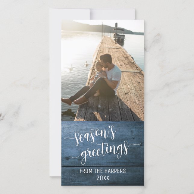 Cartão De Festividades Saudações de Fim de Ano com Letra Moderna em Madei (Frente)