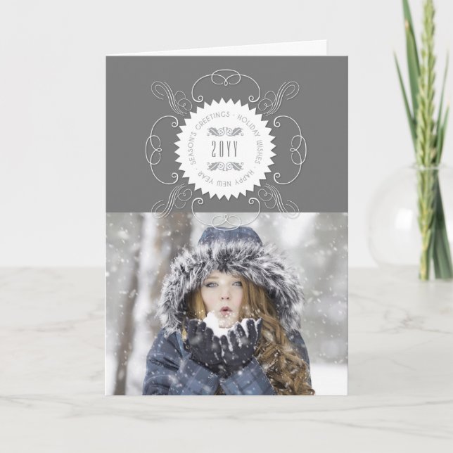 Cartão De Festividades Saudações de Fim de Ano Feliz Ano Novo Foca Foto (Frente)