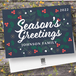 Cartão De Festividades Saudações de Fim de Ano Folhagem de Azevinho Moder