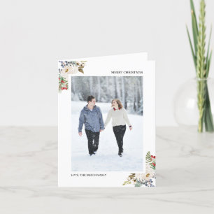 Cartão De Festividades Saudações de Holly Berries & Floral 2 Foto