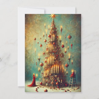 Cartão De Festividades Saudações de Natal Árvore Dourada Vintage