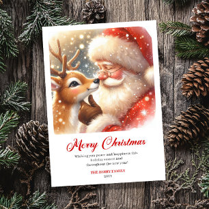 Cartão De Festividades Saudações de Natal Clássicas com Papai Noel Alegre