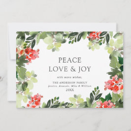 Cartão De Festividades Saudações de Natal com Folhas Festivas de Azevinho