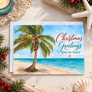 Cartão De Festividades Saudações de Natal da Palmeira Tropical da Praia
