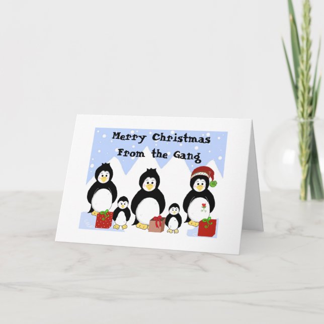 Cartão De Festividades Saudações de Natal do Bando de Pinguins (Frente)
