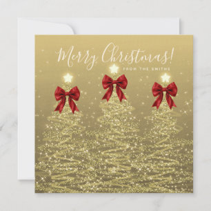 Cartão De Festividades Saudações de Natal Elegantes em Dourado e Vermelho