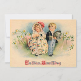 Cartão De Festividades Saudações de Páscoa Vintage Crianças Fofas