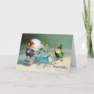 Cartão De Festividades Saudações de Páscoa Vintage Deseja Pintinhos Circu