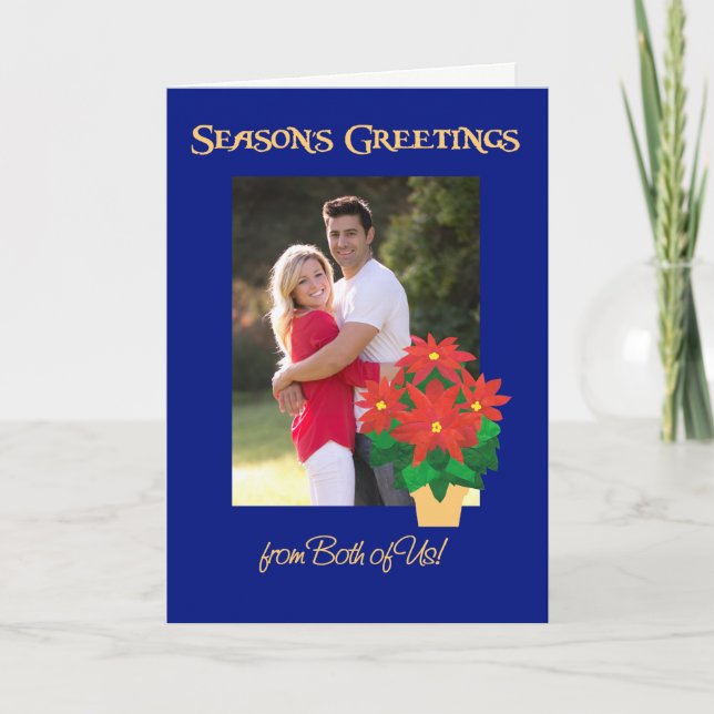 Cartão De Festividades Saudações de Poinsettia Season por ambas as fotos (Frente)