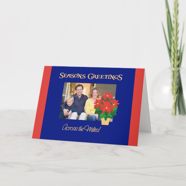 Cartão De Festividades Saudações de Poinsettia Season por todo o Miles (Frente)