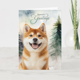 Cartão De Festividades Saudações de Temporada do Cão Akita Floresta