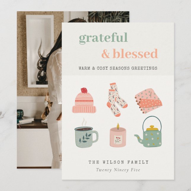 Cartão De Festividades Saudações de Temporada Essencial de Inverno Foto A (Frente/Verso)