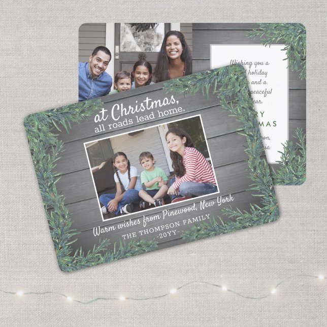 Cartão De Festividades Saudações do Natal do Domicílio Greenery Wood Foto (Criador carregado)