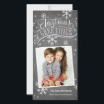 Cartão De Festividades Saudações do Quadro de Chalkboard 1-Foto Feriado d<br><div class="desc">Este cartão com fotos de feriado moderno e na moda apresenta trabalho de arte de caligrafia e aluguel à mão sobre um fundo de galão com flocos de neve espalhados por capricho. Disponível em cores e formatos adicionais. Compre nosso compro online por mais peças neste design!</div>