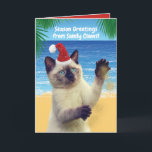 Cartão De Festividades Saudações Engraçadas do Gato "Sandy Claws"<br><div class="desc">Saudações de Sandy Claws! Ho! Ho! Ho! Carta engraçada para amantes de gatos,  assim como para amantes de trocadilhos de bobo. Quem pode resistir a esse gato siamês vestindo um chapéu de Papai Noel? Texto personalizável.</div>