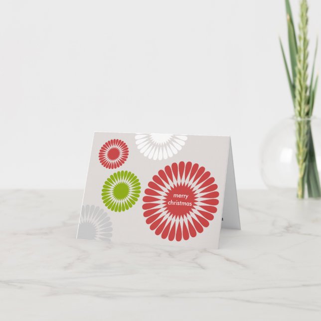 Cartão De Festividades Saudações geométricas de férias de Natal vermelho (Frente)